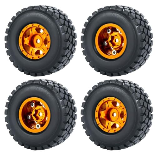 ZenithRide 4pcs 1,0 Zoll Metall Beadlock Wheel Rims mit weichen Gummireifen 50 mm 54 mm kompatibel mit 1 24 -Skala -RC -Crawler -Autos wie SCX24 90081 Modellzubehör Teile(54mm Orange Set-B) von ZenithRide