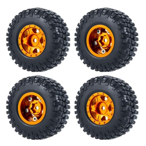ZenithRide 4pcs 1,0 Zoll Metall Beadlock Wheel Rims mit weichen Gummireifen 50 mm 54 mm kompatibel mit 1 24 -Skala -RC -Crawler -Autos wie SCX24 90081 Modellzubehör Teile(54mm Orange Set-C) von ZenithRide