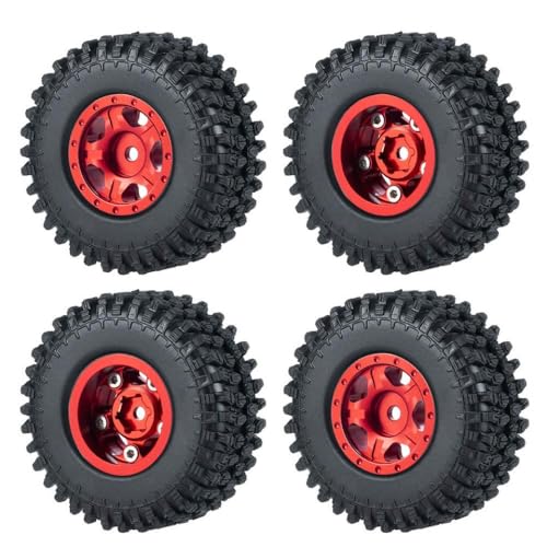 ZenithRide 4pcs 1,0 Zoll Metall Beadlock Wheel Rims mit weichen Gummireifen 50 mm 54 mm kompatibel mit 1 24 -Skala -RC -Crawler -Autos wie SCX24 90081 Modellzubehör Teile(54mm Red Set-A) von ZenithRide