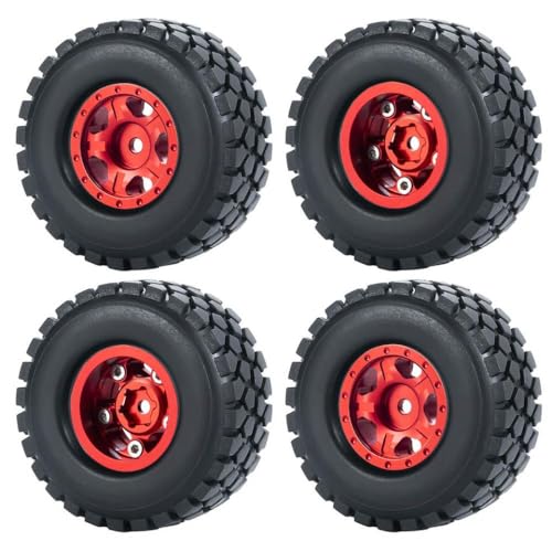 ZenithRide 4pcs 1,0 Zoll Metall Beadlock Wheel Rims mit weichen Gummireifen 50 mm 54 mm kompatibel mit 1 24 -Skala -RC -Crawler -Autos wie SCX24 90081 Modellzubehör Teile(54mm Red Set-B) von ZenithRide
