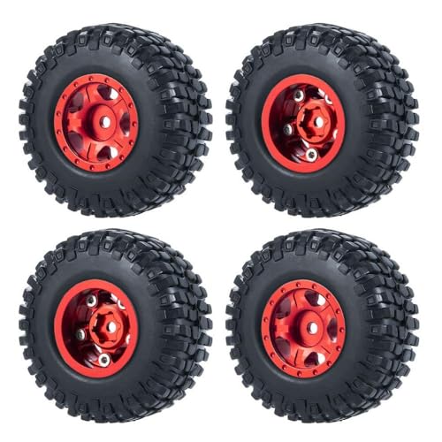 ZenithRide 4pcs 1,0 Zoll Metall Beadlock Wheel Rims mit weichen Gummireifen 50 mm 54 mm kompatibel mit 1 24 -Skala -RC -Crawler -Autos wie SCX24 90081 Modellzubehör Teile(54mm Red Set-C) von ZenithRide