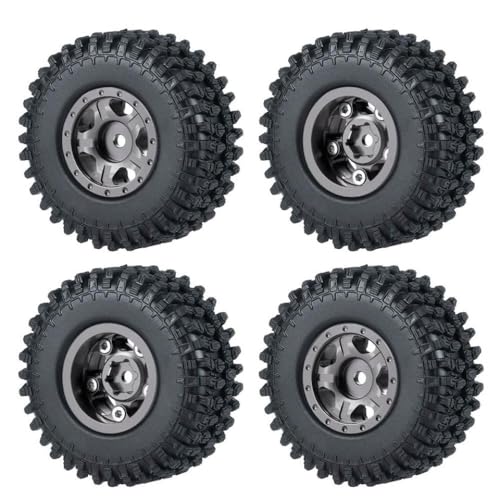 ZenithRide 4pcs 1,0 Zoll Metall Beadlock Wheel Rims mit weichen Gummireifen 50 mm 54 mm kompatibel mit 1 24 -Skala -RC -Crawler -Autos wie SCX24 90081 Modellzubehör Teile(54mm Titanium Set-A) von ZenithRide
