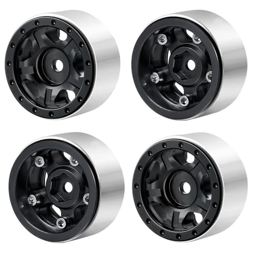 ZenithRide 4pcs 1,0 Zoll Metall Beadlock Wheel Rims mit weichen Gummireifen 50 mm 54 mm kompatibel mit 1 24 -Skala -RC -Crawler -Autos wie SCX24 90081 Modellzubehör Teile(Black Wheel Rims) von ZenithRide
