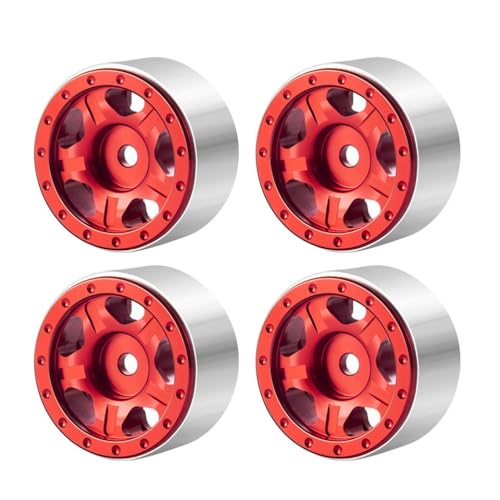 ZenithRide 4pcs 1,0 Zoll Metall Beadlock Wheel Rims mit weichen Gummireifen 50 mm 54 mm kompatibel mit 1 24 -Skala -RC -Crawler -Autos wie SCX24 90081 Modellzubehör Teile(Red Wheel Rims) von ZenithRide