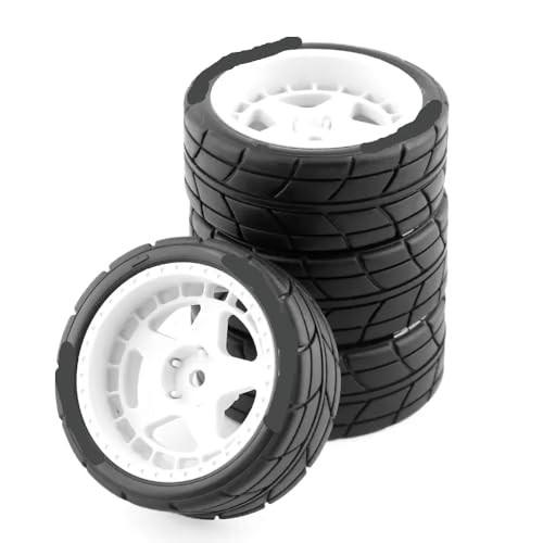ZenithRide 4pcs 65-mm-Gummireifenräder mit 12-mm-Hex-Hubs, die mit 1 10-Skala-RC-Cars wie TT01 TT01E TT02 TT02B XV01 TA06 PTG-2 und ähnlichen Modellen kompatibel sind(Type B White) von ZenithRide