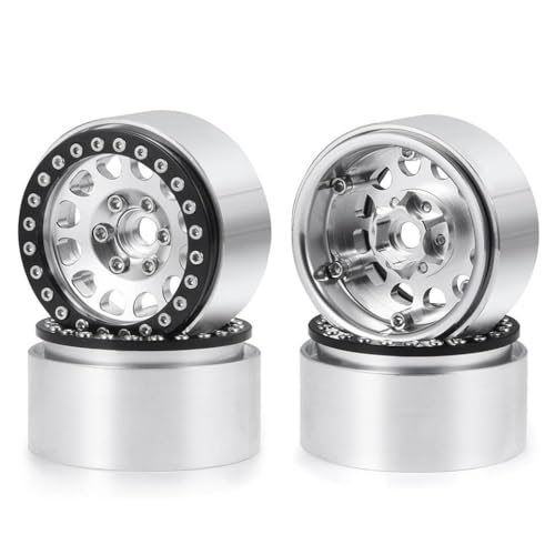 ZenithRide 4pcs Aluminium 1,9 Zoll 30 mm Peradlock Räder Felgen Hubs kompatibel mit 1 10 Skala RC Crawler Car Off Road Fahrzeugteile(No.24 Silver Black) von ZenithRide