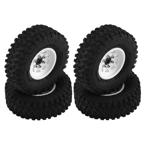 ZenithRide 4pcs Metall 1,0 "Beadlock Deep Dish Wheel Tire Set kompatibel mit 1/18 1/24 Skala RC Crawler Cars SCX24 AX24 FMS -Modelle Upgrade Ersatzteile(White) von ZenithRide