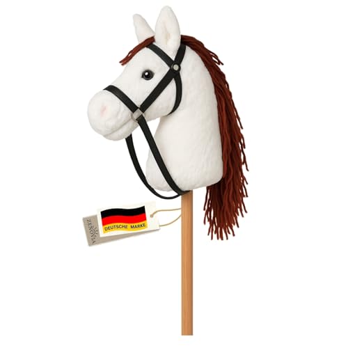 Zenovia Hobby Horse Steckenpferd Weiß – ohne Räder & Griffe – Turniergeeignetes Stockpferd für Kinder – Abnehmbarer Stab – Geschenkverpackung – Reitspielzeug für Hobby Horsing Indoor & Outdoor von Zenovia