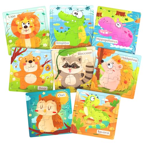 Zeoddler Holzpuzzle für Kleinkinder, 8 Stück Tierpuzzle für Kinder 3-5, 9 Stück Vorschule Lernaktivitäten, Lernspielzeug für Kinder von Zeoddler
