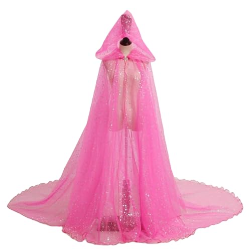 Zephylix Halloween-Spitzen-Umhang für Damen, Tüll, Kapuzenumhang, Hexe, durchsichtig, für Cosplay, Vampir-Kostüm, Hochzeit (Rosa, 130 cm) von Zephylix