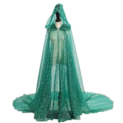 Zephylix Halloween-Spitzen-Umhang für Damen, Tüll, Kapuzenumhang, Hexe, durchsichtig, für Cosplay, Vampir-Kostüm, Hochzeit (grün, 180 cm) von Zephylix