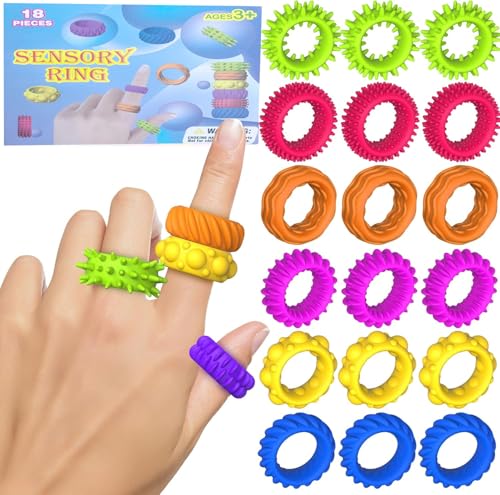 18Stück Fidget Ring Kinder Erwachsene Anti Stress Ring Sensorische Ringe Silikon gegen Angst ADHS Autismus Spielzeug Finger Fidget Ringe Bunt Elastisch Drehbar für Schule Alltag Konzentration Set mit 18Stück Fidget Ring Kinder Erwachsene Anti Stress Ring Sensorische Ringe Silikon gegen Angst ADHS Autismus Spielzeug Finger Fidget Ringe Bunt Elastisch Drehbar für Schule Alltag Konzentration Set mit von ZephyrHome