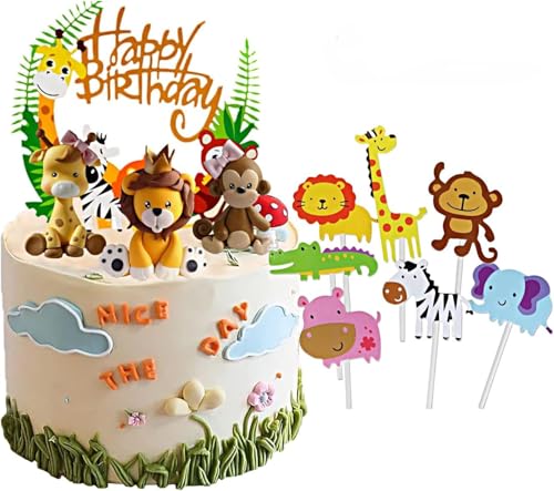 ZephyrHome 11er Waldtiere Tortendeko für 1. Geburtstag, Dschungel Tiere Geburtstagstorte Dekoration, Safari Zoo Cake Topper, Tierfiguren inklusive Giraffe, Löwen, Affe - Torten Deko für Jungen Mädchen ZephyrHome 11er Waldtiere Tortendeko für 1. Geburtstag, Dschungel Tiere Geburtstagstorte Dekoration, Safari Zoo Cake Topper, Tierfiguren inklusive Giraffe, Löwen, Affe - Torten Deko für Jungen Mädchen von ZephyrHome