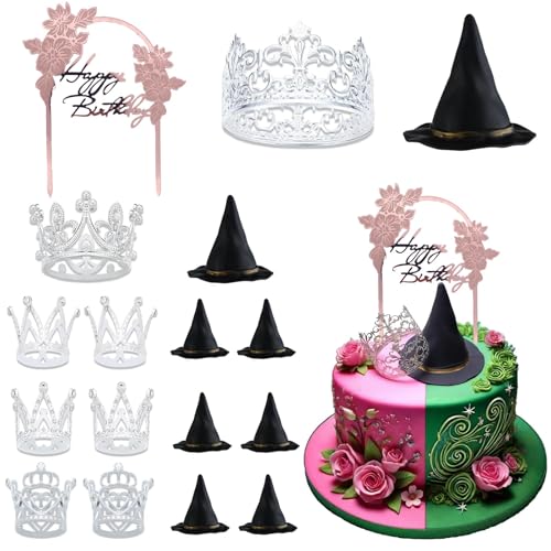 Zernblend 17 Stück Cupcake Topper mit Hexen und Prinzessinnen Motiven, Happy Birthday Tortendeko, Cake Topper Geburtstag, Torten Deko von Zernblend