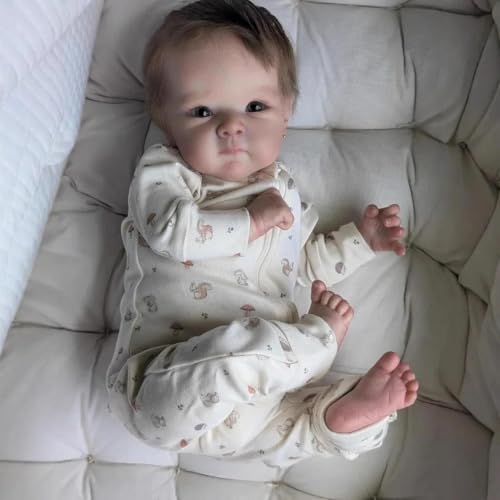Zero Pam 18 Zoll Reborn Baby Mädchen Vollsilikon Lebensecht Toddler Junge Puppe 45 CM, Handgefertigte Newborn Vollvinyl Baby Puppe mit Haaren Reborn Babys Augen Auf Süß Babypuppe für Kinder ab 3 Jahre von Zero pam