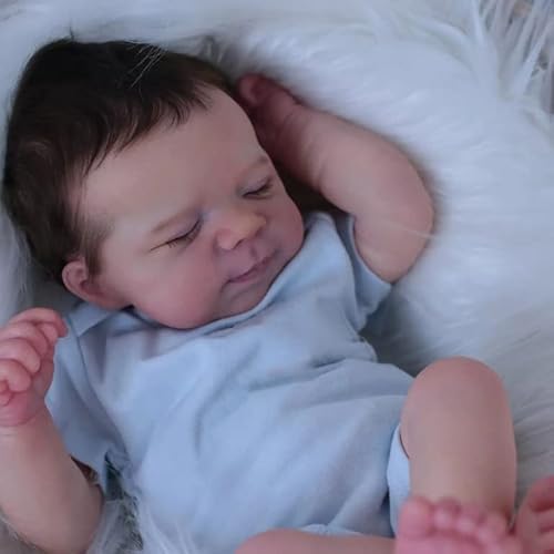 Zero pam 18 Zoll Reborn Baby Puppe Augen Geschlossen Realistisch Neugeborener Puppen Junge Mit Haar Lebensecht Silikon BabyPuppen Sehen Echt Aus,Lebensgroßes Puppe Spielzeug von Zero pam