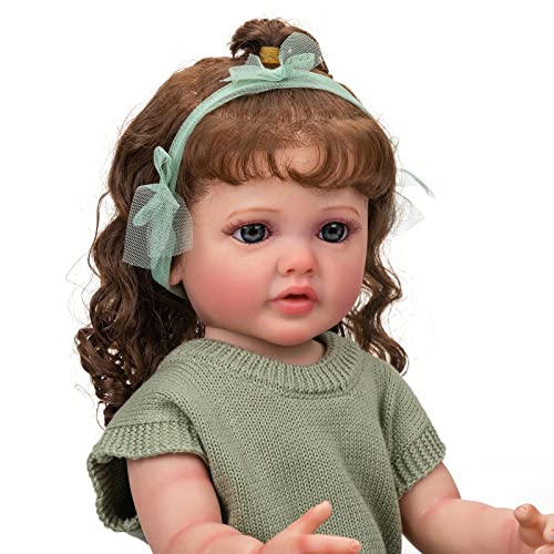 Zero pam 55CM Reborn Baby Vollsilikon Mädchen Lebensechte Puppe Silikon Baby Puppen Mit Blaue Augen Babypuppe Wie Echtes Baby Weichkörper Echt Aussehende Babypuppen von Zero pam