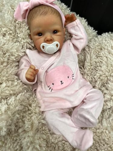 Zero pam Lebensechte Reborn-Baby-Puppen Ganzkörper-Mädchen 18 Zoll Gewichtete Reborn-Baby-Puppen,Aufstellbare Reborn-Puppen Die Echt Aussehen Mit Zubehör von Zero pam