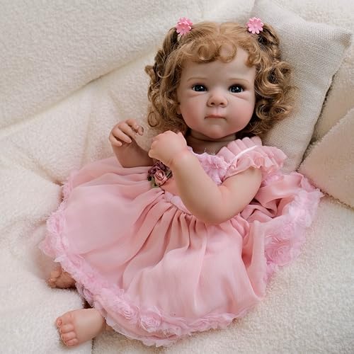 Zero pam Lebensechte Silikon Reborn-Baby-Puppen Mädchen 45 cm Lebensecht Lieblich Echt Aussehende Reborn-Kleinkind-Babys Süße Reborn-Babys Mit Lockigem Haar von Zero pam