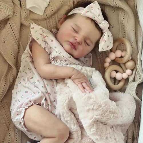 Zero pam Realistische Reborn Baby Mädchen Augen Zu 48 cm, 19 Zoll Lebensecht Reborn silikon Puppen mit Haaren Newborn Puppe Babys Weicher Baumwollkörper Babypuppen Wie Echt mit Zubehör von Zero pam
