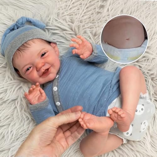 Zero Pam Reborn Baby Junge, Vollsilikon Lebensecht, 48CM Puppen, Wie Echtes Baby, Mit Silikon Körper von Zero pam