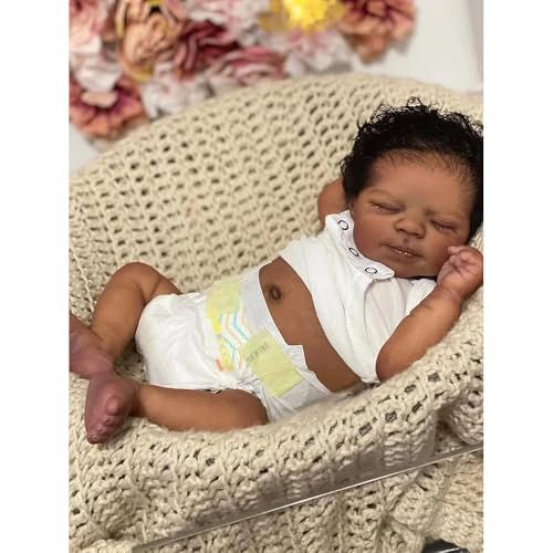 Zero pam Reborn Baby Jungen 18 Zoll Reborn Baby Vollsilikon Lebensecht Schwarze Puppe Mit Haar Schlafend Wie Echte Babies Puppe Ab 2 Jahre Mit Fütterung Zubehör Für Jungen von Zero pam