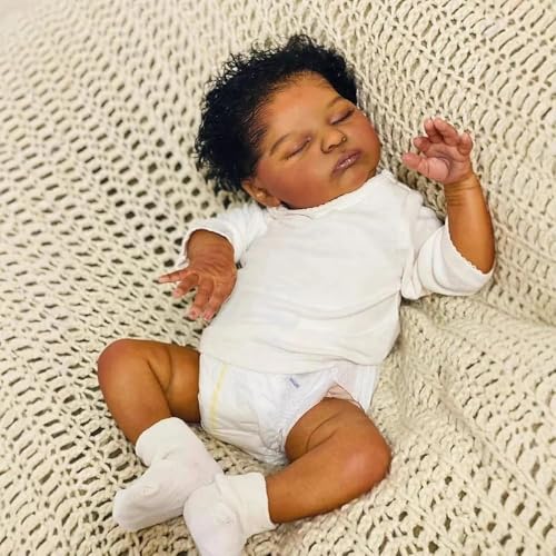 Zero pam Reborn Baby Mädchen 19 Zoll Reborn Puppe Lebensechte Vollvinyl Körper Realistische Schwarze Puppe Schlafen Wie Echte Babys Puppen Ab 2 Jahre Und Oben Mit Zubehör von Zero pam
