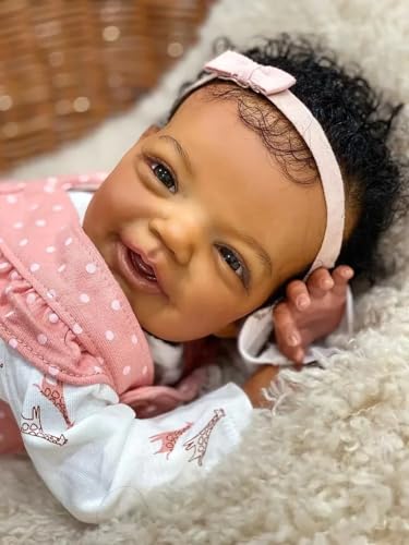 Zero pam Reborn Baby Mädchen 20 Zoll Reborn Baby Vollsilikon Lebensecht Schwarze Puppe Mit Haaren Lächelnd Wie Echte Babies Puppe Ab 2 Jahre Mit Zubehör Für Mädchen Spielzeug von Zero pam