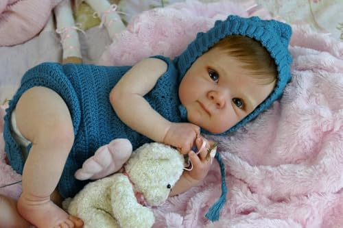 Zero pam Reborn Baby Mädchen Augen Offen Süß mit Haare Vollsilikon Lebensecht Toddler Puppe 45 cm, 18 Zoll Handgefertigte Newborn Vollvinyl Baby Puppe Reborn Babys Augen Auf Babypuppe für Kinder von Zero pam