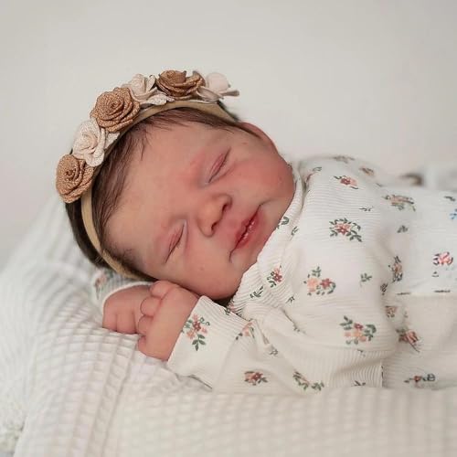 Zero pam Reborn Baby Mädchen Augen Zu 45 cm, 18 Zoll Lebensechte Schlafende Reborn Puppe mit Weichem Baumwollkörper, Realistisches Newborn Puppen Babys Verurzelten Haaren für Kinder ab 3 Jahren von Zero pam