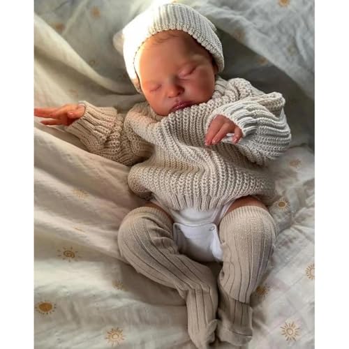 Zero pam Reborn Baby Mädchen Augen Zu 48 cm, 19 Zoll Lebensechte Schlafende Reborn Puppe mit Weichem Baumwollkörper, Realistisches Newborn Puppen Babys mit Zubehör für Kinder ab 3 Jahren von Zero pam