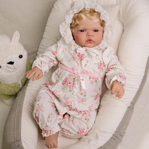 Zero pam Reborn Baby Mädchen Wie EIN Echtes Baby 24 Zoll 60 cm Lebensecht Kleinkinder Puppe Weich Körper Realistisch Reborn Silikon Baby Puppen Mit Blondem Haar Große Reborn Babys von Zero pam