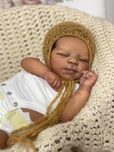 Zero pam Reborn Baby Puppe Junge-45CM Reborn Baby Vollsilikon Lebensecht Babypuppen Wie Echt Schwarze Silikon Puppe Mit Haaren Dunkelhäutige Realistisch Newborn Puppen von Zero pam