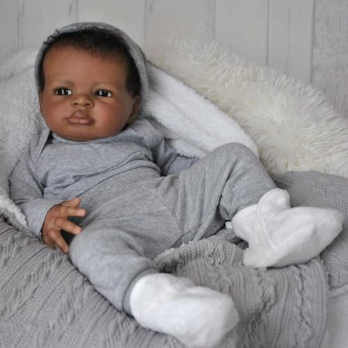 Zero pam Reborn Baby Puppen 20 Zoll Lebensechte Babypuppe Weichkörper Schwarze Puppe Mit Haaren Realistisch Reborn Puppen Wie echte Babies Mit Fütterung Zubehör für Mädchen Jungen von Zero pam