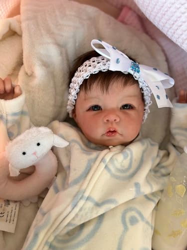 Zero pam Reborn Baby Puppen Mädchen 50 cm Lebensecht Neugeborene Baby Silikon Vinyl Baby Puppe Weicher Körper mit Echthaar Für Mädchen ab 3 Jahren mit Fütterungsflasche & Schnuller von Zero pam
