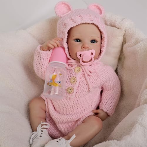 Zero pam Reborn Baby Vollsilikon Lebensecht 18 Zoll Mädchen 45 cm, Lebensechte Babypuppen Wie Echt, Newborn Puppe Echt Wie EIN Baby, Babypuppe Weichkörper Vollvinyl, Puppen für 3 Jährige von Zero pam