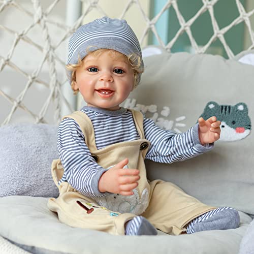 Zero pam Reborn Baby Vollsilikon Lebensecht Junge 55CM Babypuppe Wie Echtes Baby Mit Blonde Haaren Süßes Babypuppe Weichkörper Puppe Ab 3 Jahre von Zero pam