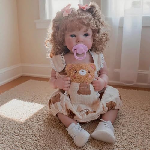 Zero pam Reborn Baby Vollsilikon Lebensecht Mädchen 45 cm Neugeborene Puppen Die Echt Aussehen Lächelnd Weich Reborn Kleinkind Babys Vinyl Mit Verwurzeltem Lockigem Haar von Zero pam