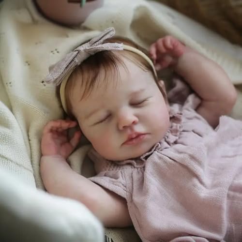 Zero pam Reborn Baby Vollsilikon Lebensecht Mädchen Augen Zu 50 cm, Realistische Anatomisch Korrekte Ganzkörper Vinyl Toddler Baby Puppen Implantiertes Haar Mit Lila Kleidung für Kinder Ab 3 Jahren von Zero pam
