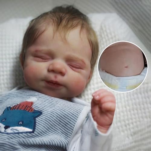 Zero pam Reborn Baby Vollsilikon Lebensecht Puppe Junge 45CM Babypuppe Wie Echtes Baby Silikon Baby Puppe Mit Haaren Reborn Puppen Lebensecht Mit Zubehör von Zero pam