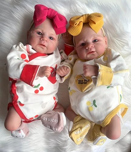 Zero pam Reborn Baby Zwillinge Junge Und Mädchen 42CM Weiches Silikon Reborn Baby Puppe 2 Babys Reborn Puppen Lebensecht Real Realistische Puppen Mit Blauen Augen von Zero pam