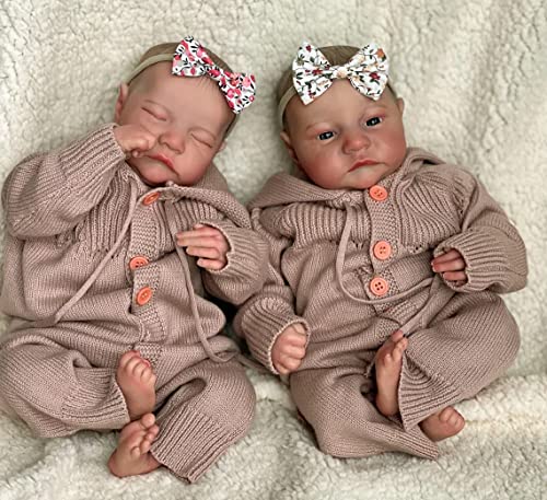 Zero pam Reborn Baby Zwillings Puppen 2 Baby Puppen 48CM Silikon Baby Mädchen Lebensechte Puppe Babypuppe Wie Echtes Baby von Zero pam