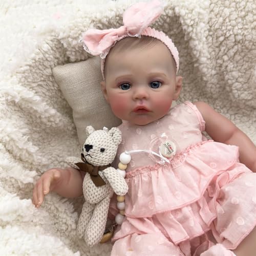 Zero pam Reborn Puppe Mädchen Lebensecht 19 Zoll Reborn Baby Mädchen Augen Offen Süß Die Aussehen Wie Echte Silikon Vinyl Babys Puppe 48 cm mit Weichem Gewichtete Tuch Körper für Kinder ab 3 Jahren von Zero pam