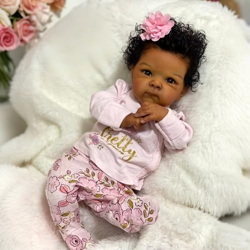 Zero pam Schwarze Reborn Baby Vollsilikon Lebensecht Mit Haare, 18 Zoll Reborn Baby Mädchen, Silicone BabyPuppen Lebensecht, Realistische BabyPuppe Mit Offene Augen von Zero pam