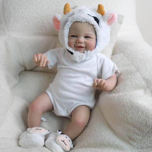 Zero pam Süß Lächeln Reborn Baby Vollsilikon Lebensecht Mädchen 48 cm, Realistische Puppen Wie Echte Toddler Babys Babypuppe Wasserdicht Weichkörper Vollvinyl Newborn Anatomisch Korrekt für Kinder von Zero pam