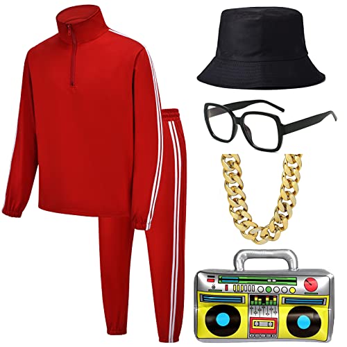 ZeroShop 80er Jahre Kostüme für Herren, 90er Jahre Trainingsanzug Kleidung Old School Sonnenbrille Rapper Hut Hip Hop Zubehör Kostüm Outfit für Halloween, Rot, XL ZeroShop 80er Jahre Kostüme für Herren, 90er Jahre Trainingsanzug Kleidung Old School Sonnenbrille Rapper Hut Hip Hop Zubehör Kostüm Outfit für Halloween, Rot, XL von ZeroShop
