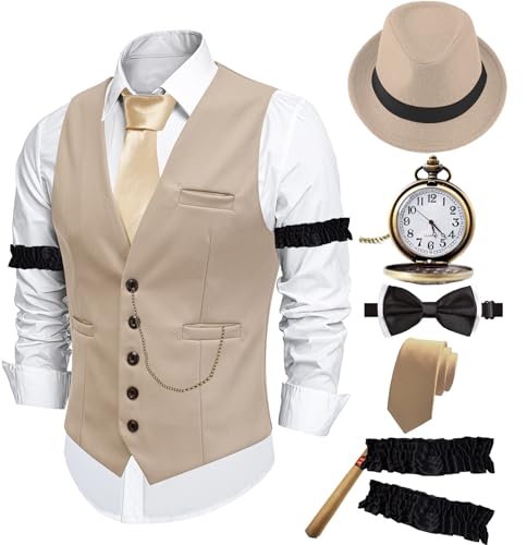ZeroShop Halloween 1920er Jahre Herrenkostüm Peaky Blinders Brüllende 20er Jahre Gangster Mobster Outfit, Beigefarbene Hutweste, XXL ZeroShop Halloween 1920er Jahre Herrenkostüm Peaky Blinders Brüllende 20er Jahre Gangster Mobster Outfit, Beigefarbene Hutweste, XXL von ZeroShop