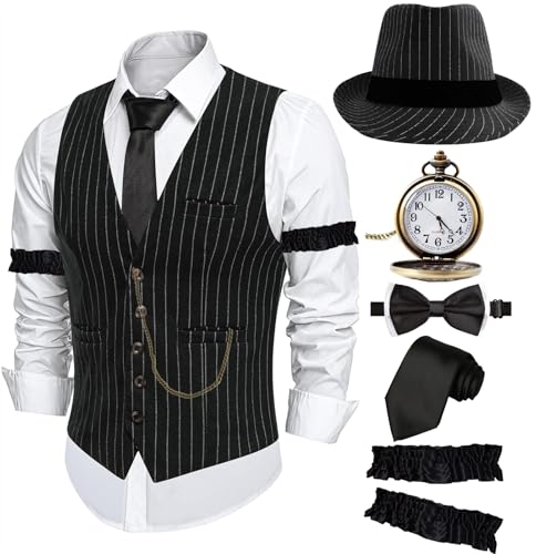 ZeroShop Halloween 1920er Jahre Herrenkostüm Peaky Blinders Brüllende 20er Jahre Gangster Mobster Outfit, Gestreifte Hutweste, Medium ZeroShop Halloween 1920er Jahre Herrenkostüm Peaky Blinders Brüllende 20er Jahre Gangster Mobster Outfit, Gestreifte Hutweste, Medium von ZeroShop