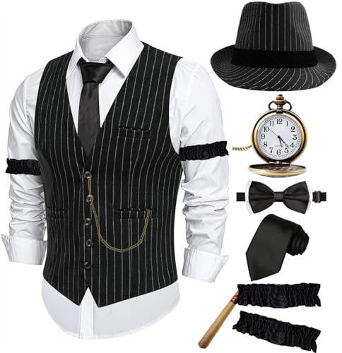 ZeroShop Halloween 1920er Jahre Herrenkostüm Peaky Blinders Brüllende 20er Jahre Gangster Mobster Outfit, Gestreifte Hutweste, Small ZeroShop Halloween 1920er Jahre Herrenkostüm Peaky Blinders Brüllende 20er Jahre Gangster Mobster Outfit, Gestreifte Hutweste, Small von ZeroShop