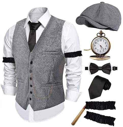ZeroShop Halloween 1920er Jahre Herrenkostüm Peaky Blinders Brüllende 20er Jahre Gangster Mobster Outfit, Hellgraue Mütze, Large ZeroShop Halloween 1920er Jahre Herrenkostüm Peaky Blinders Brüllende 20er Jahre Gangster Mobster Outfit, Hellgraue Mütze, Large von ZeroShop